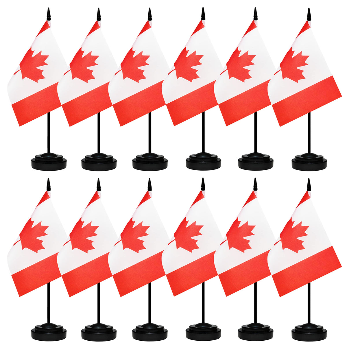 12 Pack Canada Desk Flags Set, Canadian Small Mini Table Office Flags With 12' Solid Black Pole, Black Base And Spear Top, Mini
