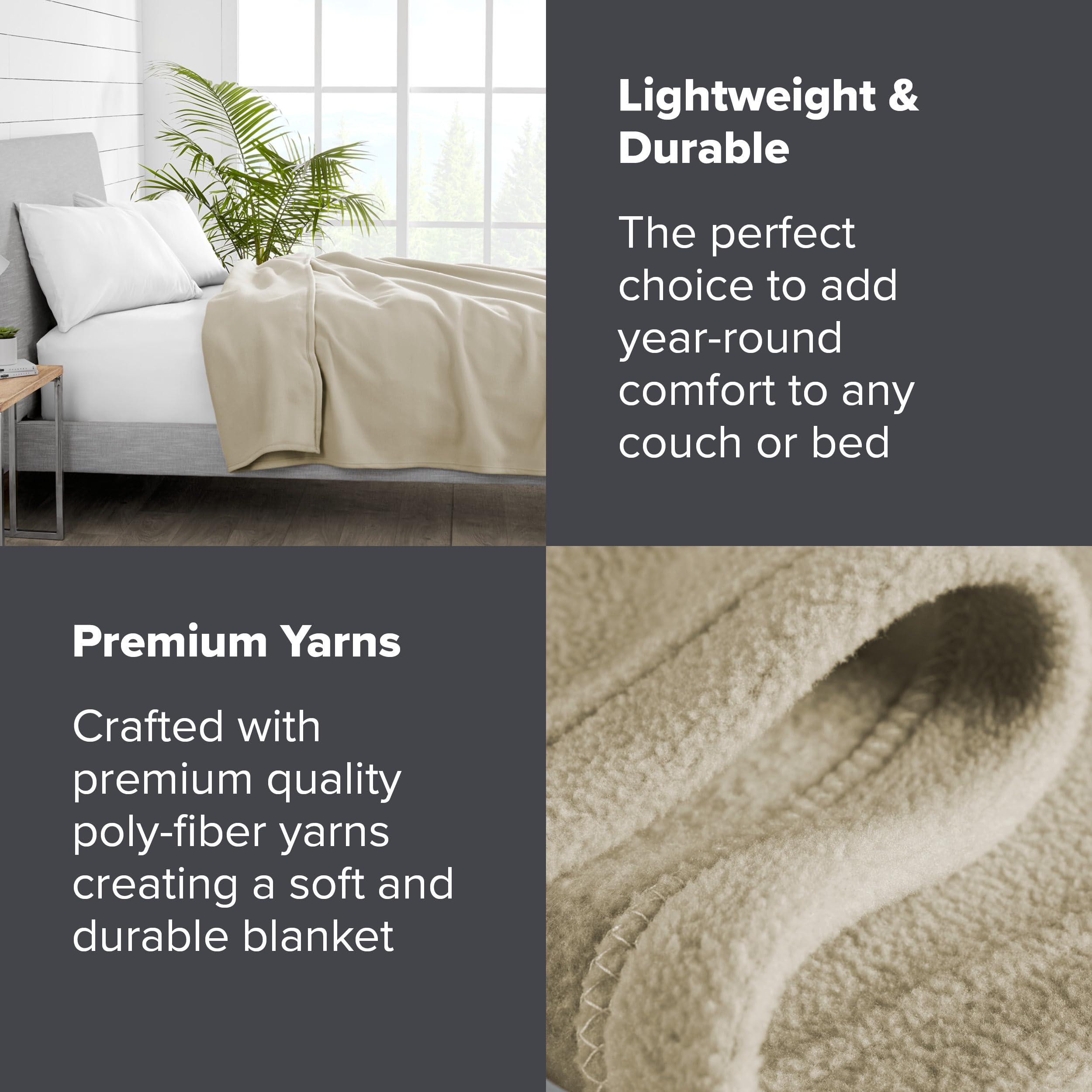 Bare Home Polar Fleece Blanket - Full/Queen Blanket - Oyster - Warm & Cozy - Premium Fleece Blanket - Blanket For Bed, Sofa, Cam