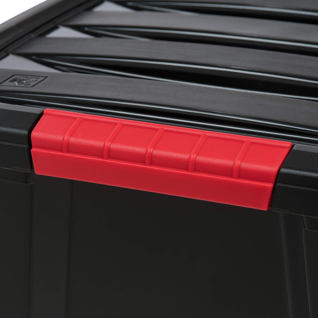 Iris Usa 32 Qt Stackable Plastic Storage Bins With Lids, 4 Pack - Bpa-Free, Made In Usa - Garage Organizing Solution, Latches, D