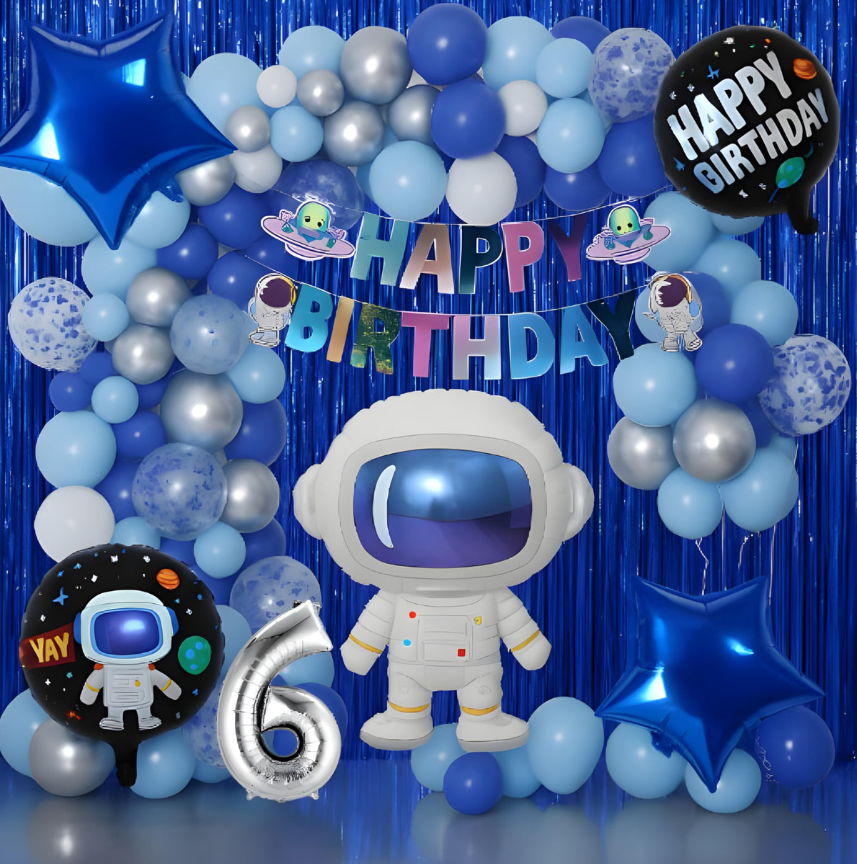 GROOVYDUDZ 6th Astronaut Space Boy Theme Birthday Decoration Items For Boys Party Decoration Kit Balloon Combo Pack Of 55 Pcs Bl