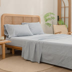 Bestouch Sheet Set 100% Washed Cotton Linen Feel Super Soft Comfortable Chic Lightweight 4 Pcs Home Bedding Set Solid Cornflower