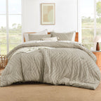 Litanika Oatmeal King Comforter Set, 3 Pieces Lightweight Tufted Bedding Sets, Down Alternative Comforter Fluffy Bed Set Gift Ch