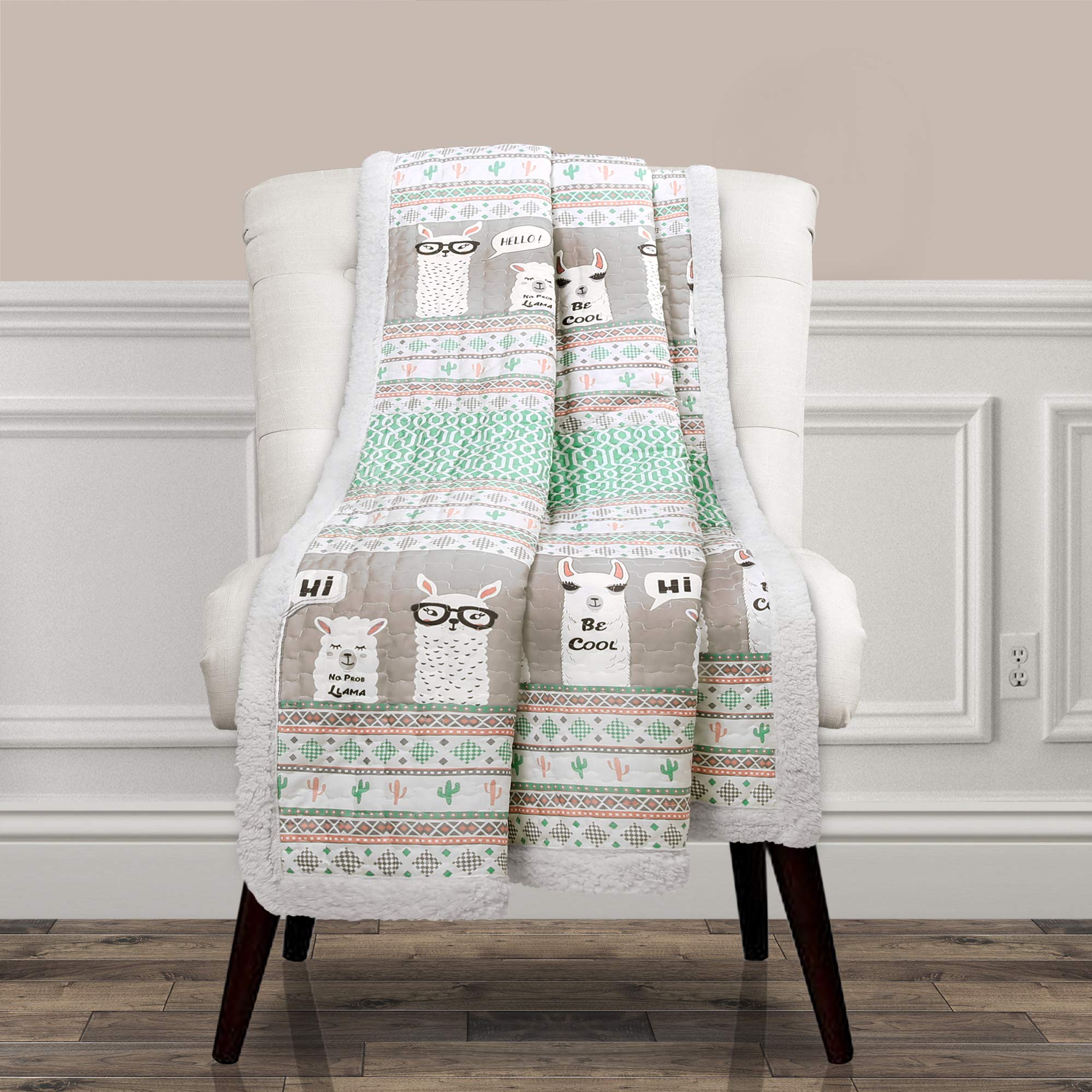 Lush Decor Llama Stripe Fuzzy Reversible Sherpa Throw Blanket - 60    X 50   , Pink & Turquoise