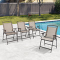 Crestlive Products Set Of 4 Patio Folding Chairs 4-Pack Dining Chairs Outdoor Portable Sling With Armrest For Camping, Beach, Garden, Pool, Backyard, Deck (Beige)