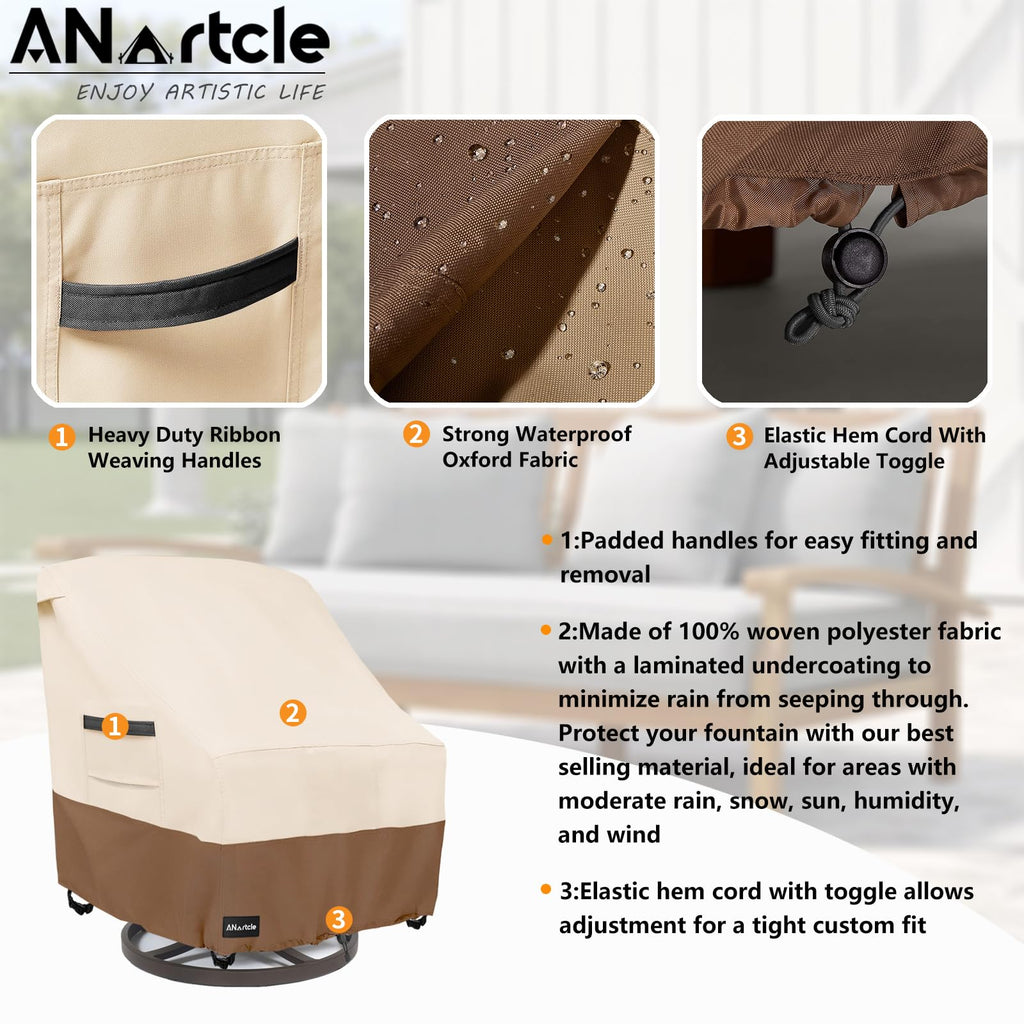 Anartcle Outdoor Swivel Lounge Chair Cover 2 Pack,600D Waterproof Heavy Duty Outdoor Chair Covers(35 W X 37 D X 38.5 H Inches),P