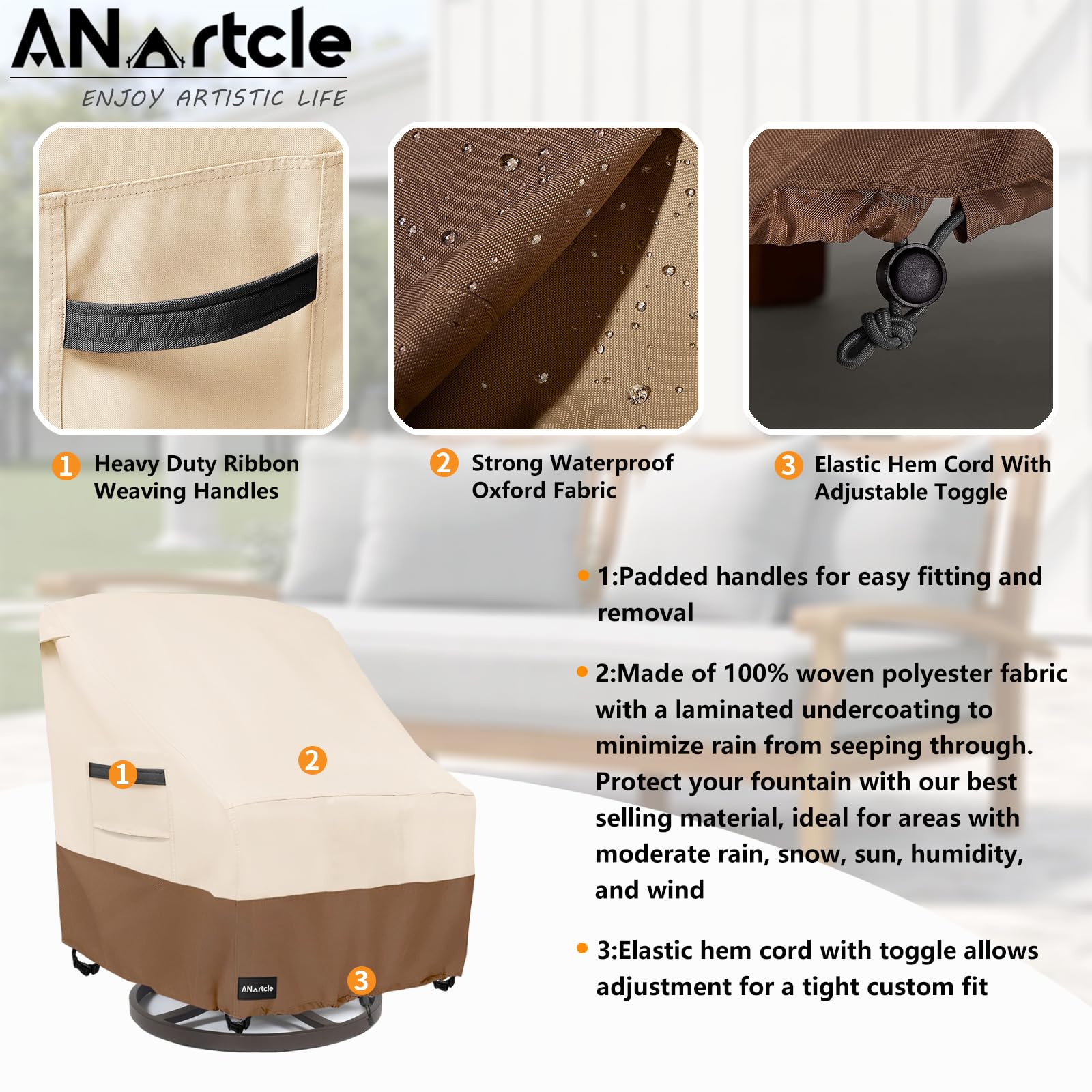 Anartcle Outdoor Swivel Lounge Chair Cover 2 Pack,600D Waterproof Heavy Duty Outdoor Chair Covers(35 W X 37 D X 38.5 H Inches),P