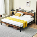 FENFSHE King Size Bed Frame, Bed Frame with Charging Station, No Box Spring Needed, Noise-Free, with Reinforced Strong Support L