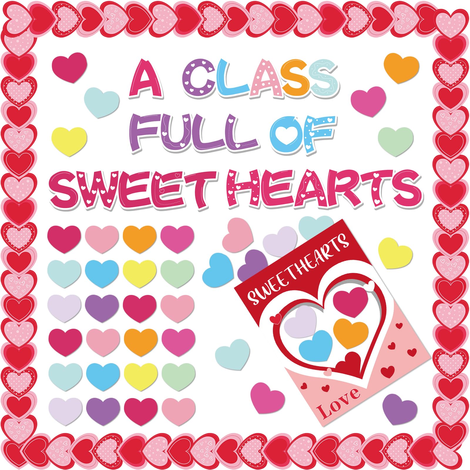 Valentine'S Day Love Heart Buletin Board Decrations Class Cut-Outs Pink Border Valtes Party Supplies Shool Classrom Wall Door De
