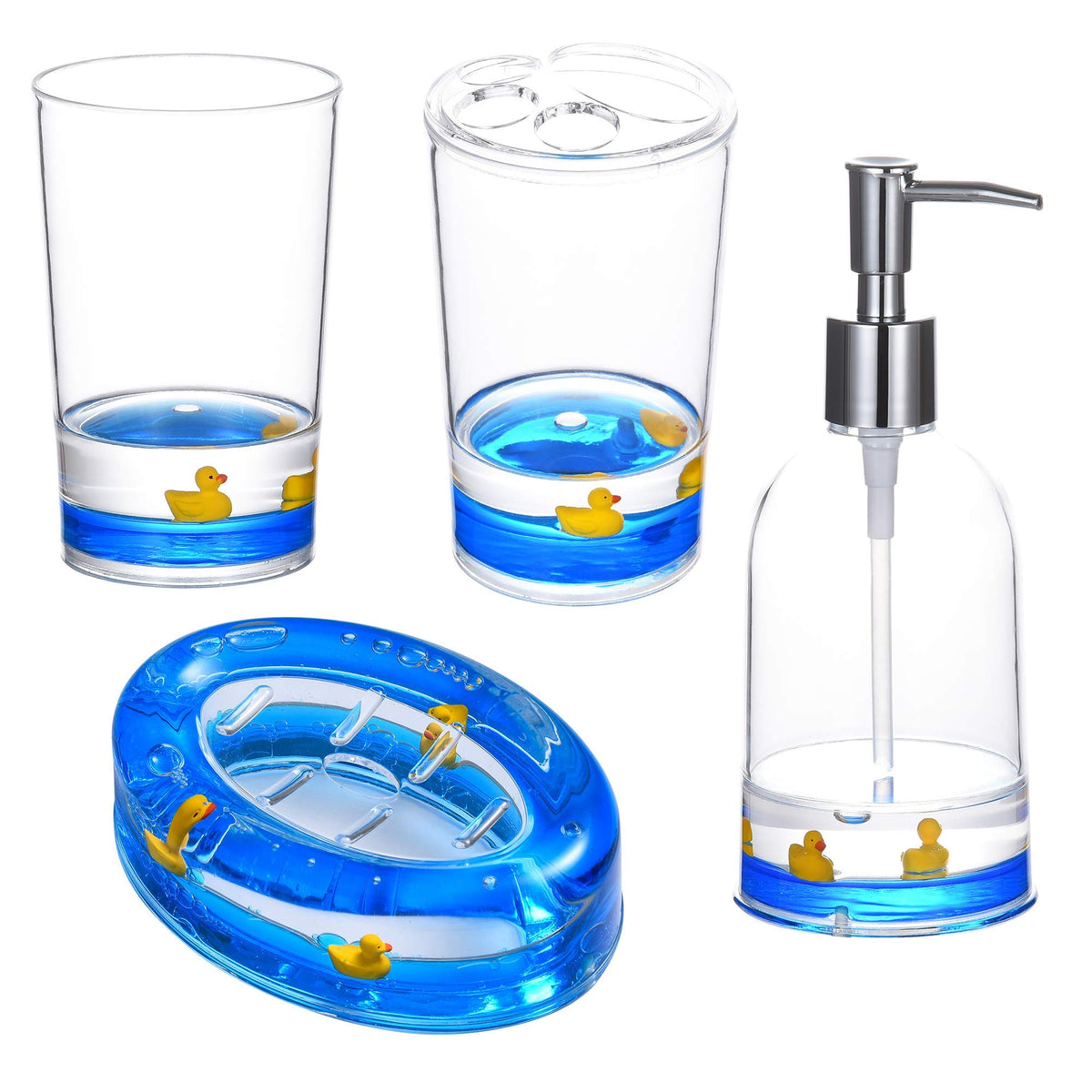 Locco Decor 4 Piece Acrylic Liquid 3D Floating Motion Bathroom Vanity Accessory Set Duck