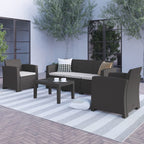 Flash Furniture 4 Piece Outdoor Faux Rattan Chair, Sofa and Table Set in Dark Gray, 30 x 67.5 x 27