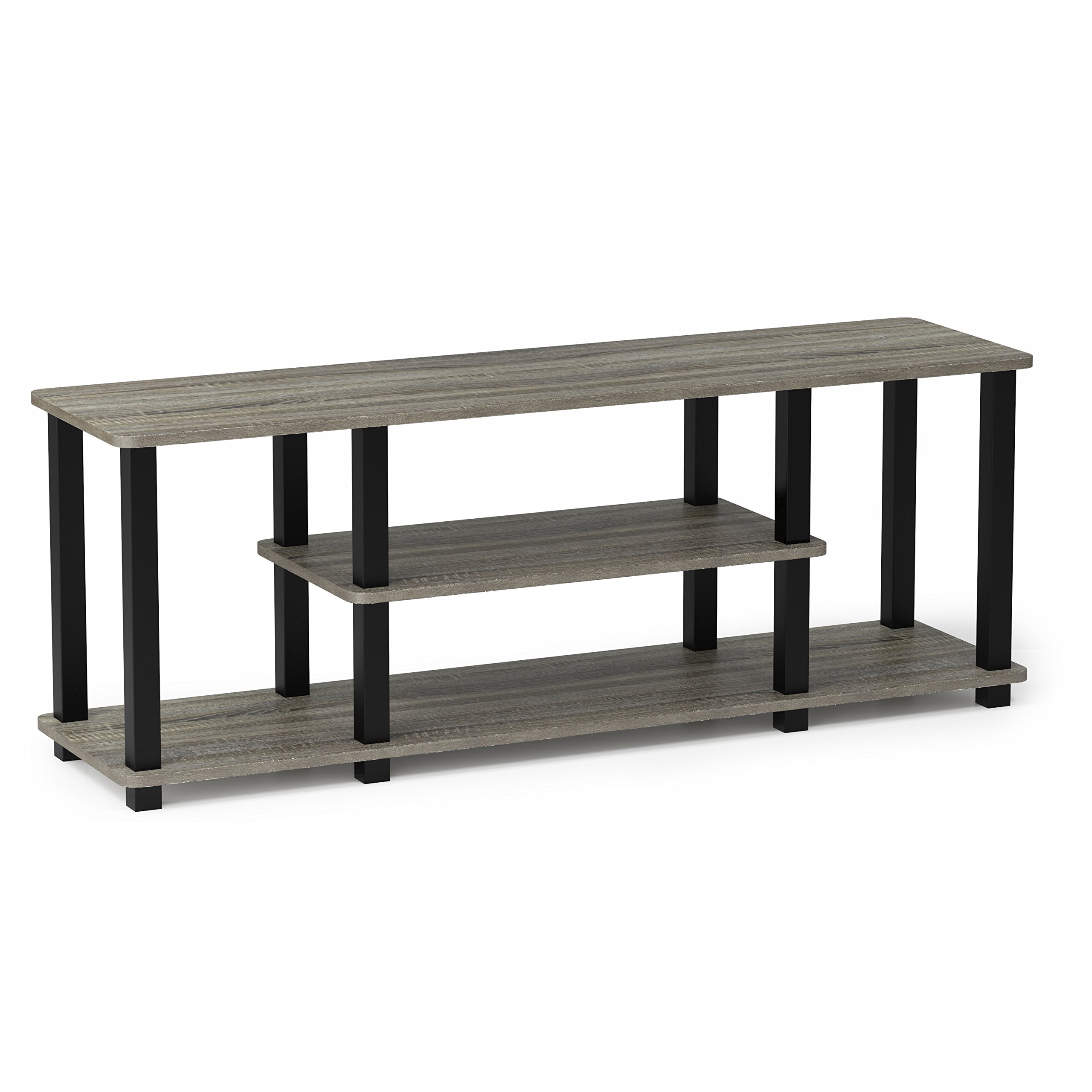 Furinno Turn-N-Tube No Tools 3D 3-Tier Entertainment TV Stand up to 50 inch TV, Square Tubes, French Oak Grey/Black