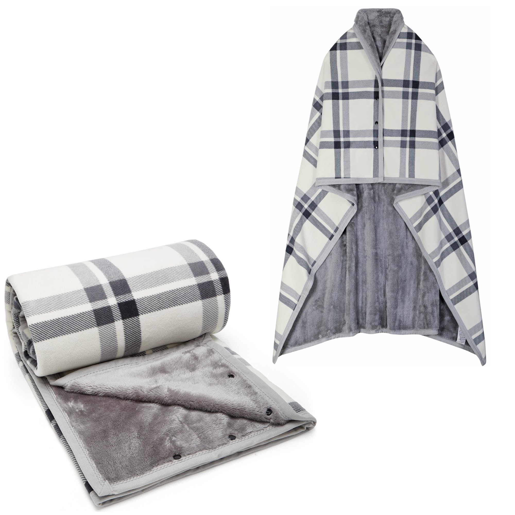 Forestfish Fleece Wearable Blanket Oversized, Comfy Lightweight Lap Blanket Poncho Throw With Buttons, 63X 55   (White)
