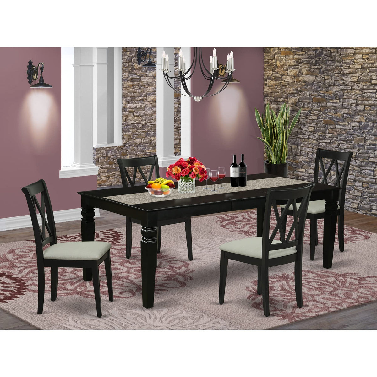 East West Furniture Lgcl5-Blk-C 5 Piece Dining Table Set For 4 Includes A Rectangle Kitchen Table With Butterfly Leaf And 4 Linen Fabric Dining Room Chairs, 42X84 Inch, Black