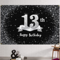 HAMIGAR 6x4ft Happy 17th Birthday Banner Backdrop - 17 Years Old Birthday Decorations Party Supplies for Girls Boys - Black Silv