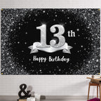 HAMIGAR 6x4ft Happy 17th Birthday Banner Backdrop - 17 Years Old Birthday Decorations Party Supplies for Girls Boys - Black Silv