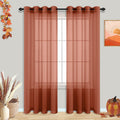 Terracotta Sheer Curtains 84 Inches Long for Living Room Bedroom Grommet Boho Airy See Through Faux Linen Bohemian Ochre Rust Ta