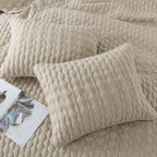 Beige Quilt King Size Bedding Sets With Pillow Shams, Lightweight Soft Bedspread Coverlet, Quilted Blanket Thin Comforter Bed Co