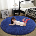 Blue Fluffy Round Rug,Soft Area Rugs for Girls Room,Shaggy Rugs 4X4 for Living Room,Non Slip Circle Rug for Kids Bedroom,Shag 
