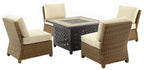 Crosley Furniture Bradenton 5-Piece Wicker Outdoor Chair Patio Furniture Set with Propane Gas Fire Pit Table, Brown with Sand Cushions