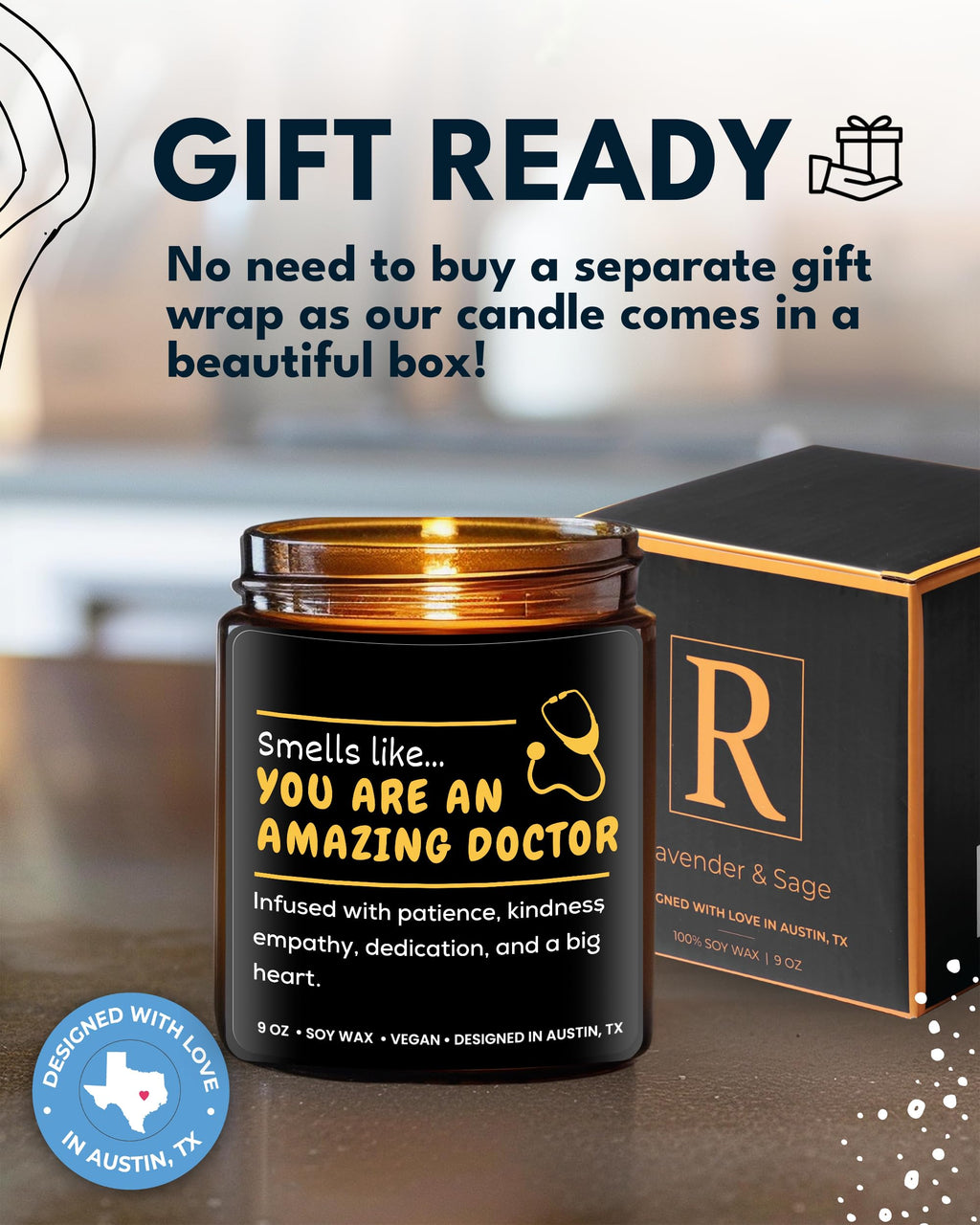 Rosa Vila Doctor Candle - Unique Gift for Doctors, Medical Students, Black