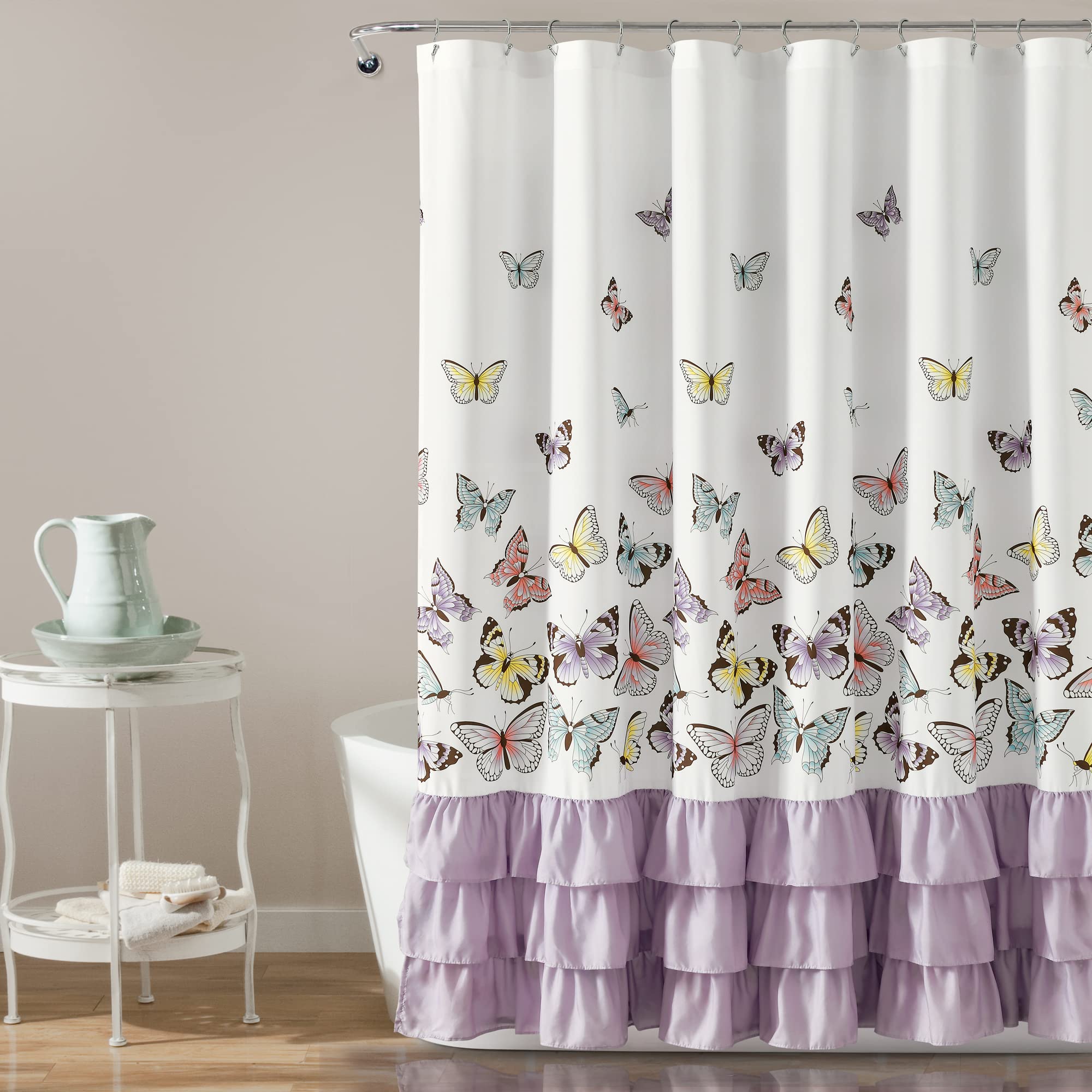 Lush Decor Flutter Butterfly Shower Curtain, 72' X 72', Lilac