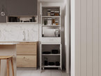 Mucura Microwave Cabinet with Drawer, 2 Double Doors, Open Shelf, and 4 Shelves, White