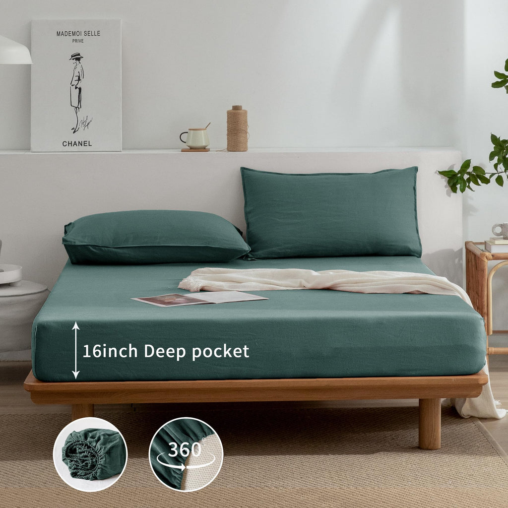 Everly Linen Sheets California King Size,100% Stonewashed French Linen Sheets Deep Pocket Sheets,4Pieces (1Flat Sheet,1Fitted Sh