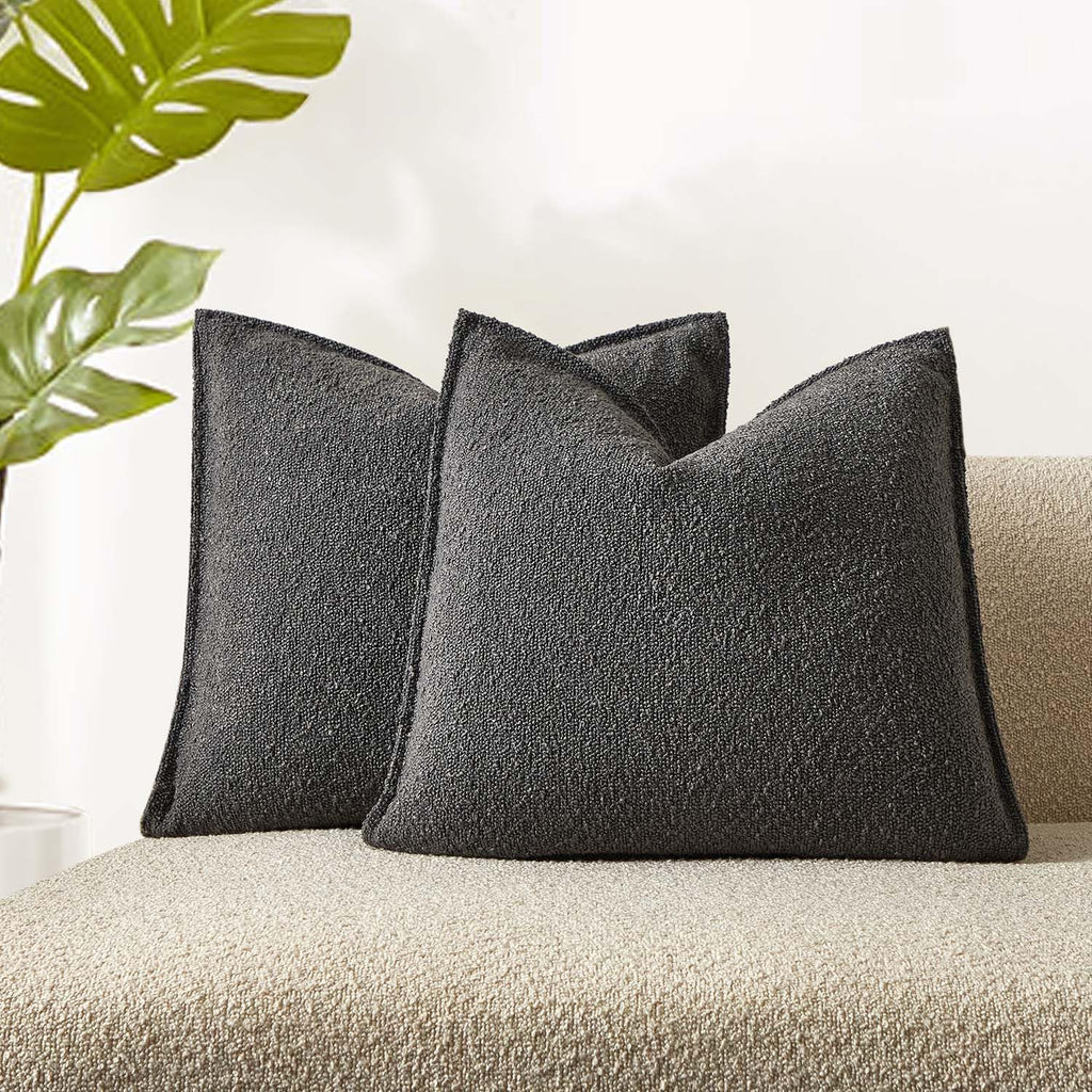 JUSPURBET Dark Grey Boucle Throw Pillow Covers 24x24 inch Set of 2 for Couch Bedroom Sofa Living Room Decorative Soft Thick Text