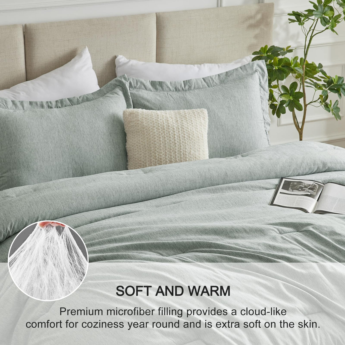 Cozylux Twin/Twin Xl Comforter Set Dorm Bedding - 2 Pieces Sage Green Twin Extra Long Soft Luxury Cationic Dyeing Comforter For College, Breathable Boho Bed Sets With 1 Comforter And 1 Pillow Sham