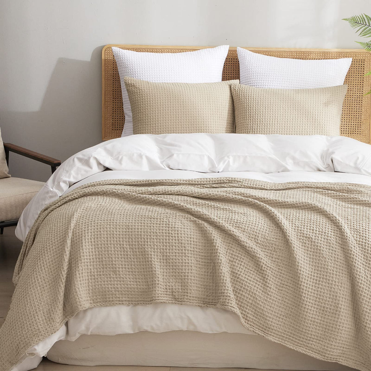 Phf Ultra Soft Waffle Weave Pillowcases Standard Size 20' X 26' 2 Pack, No Insert, Breathable Skin-Friendly Pillow Shams, Decorative Waffle Weave Pillow Case Covers, Khaki