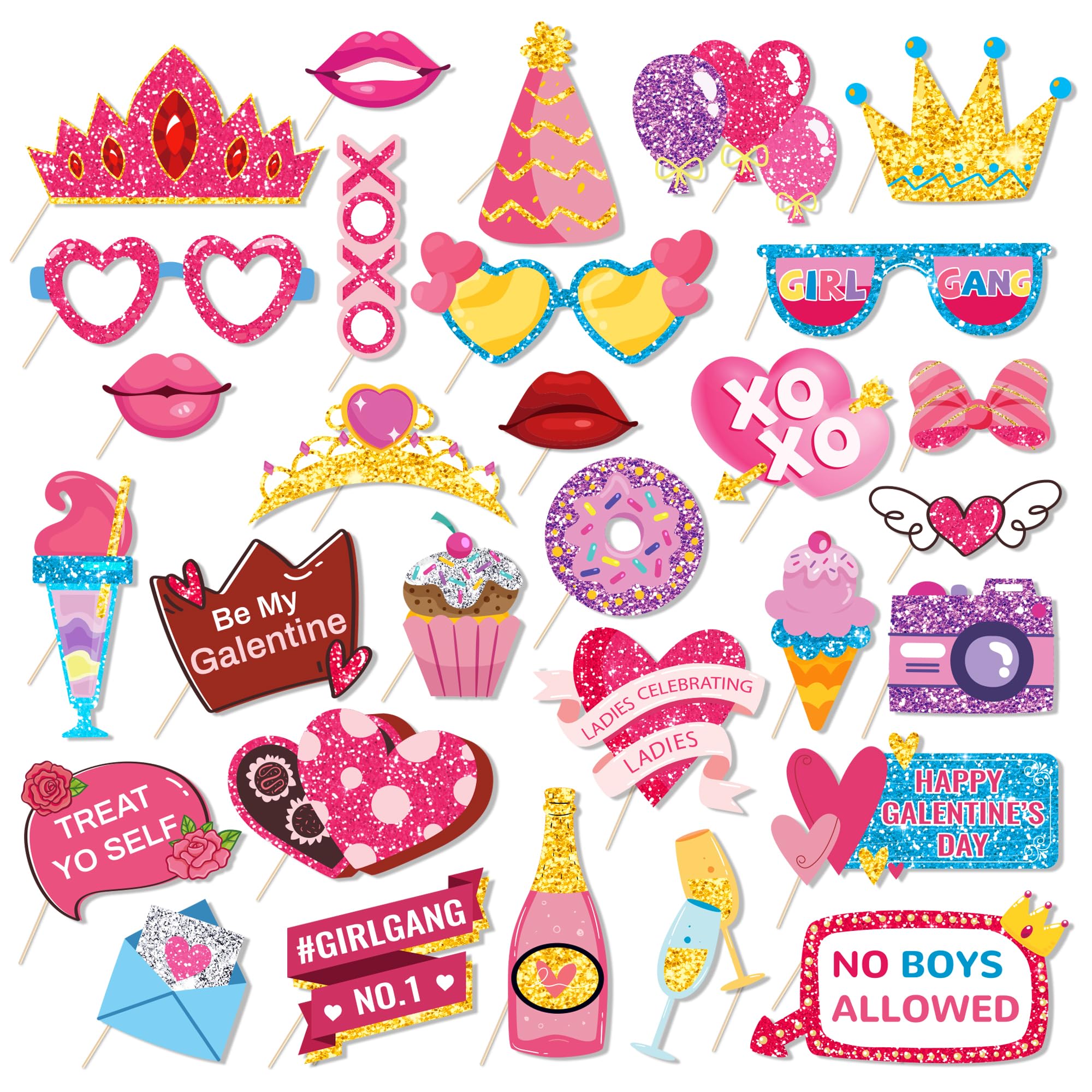 CRAWPROP 30PCS Galentines Day Party Photo Booth Props Supplies Selfie Accessories for Valentines Day Wedding Birthday Party Deco