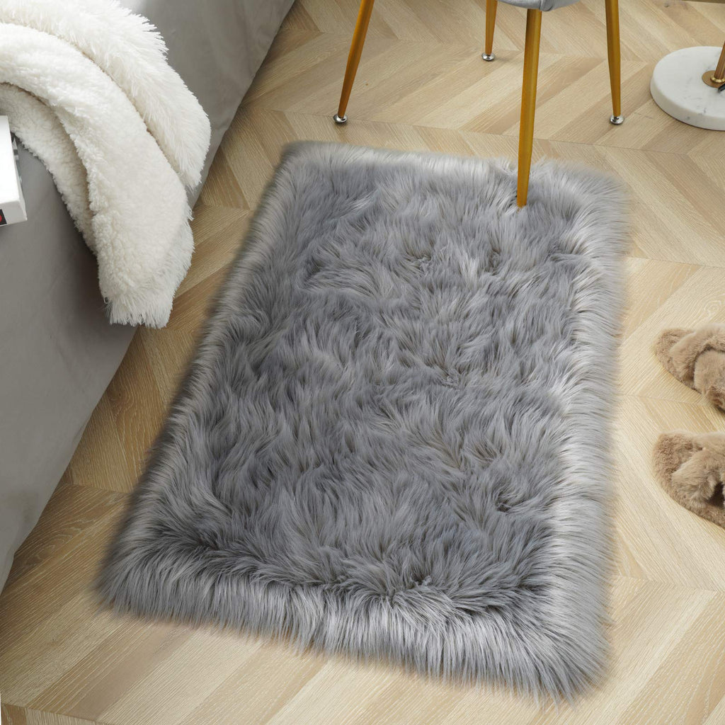 Lochas Soft Fluffy Faux Fur Rugs For Bedroom Bedside Rug 2X3 Feet, Washable, Furry Sheepskin Area Rug For Living Room Girls Room
