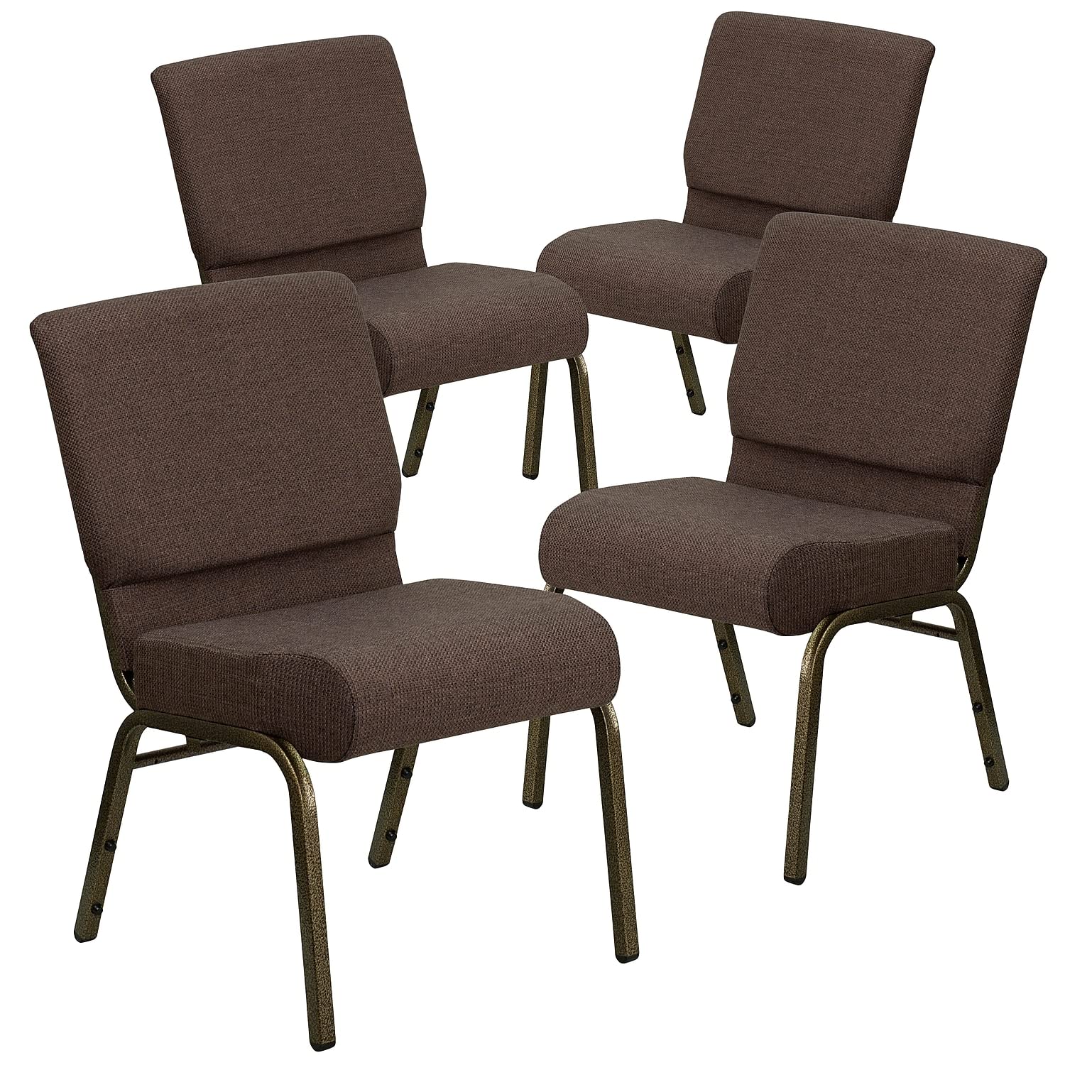 4 Pk. 21 Extra Wide Brown Fabric Stacking Church Chair - Gold Vein Frame