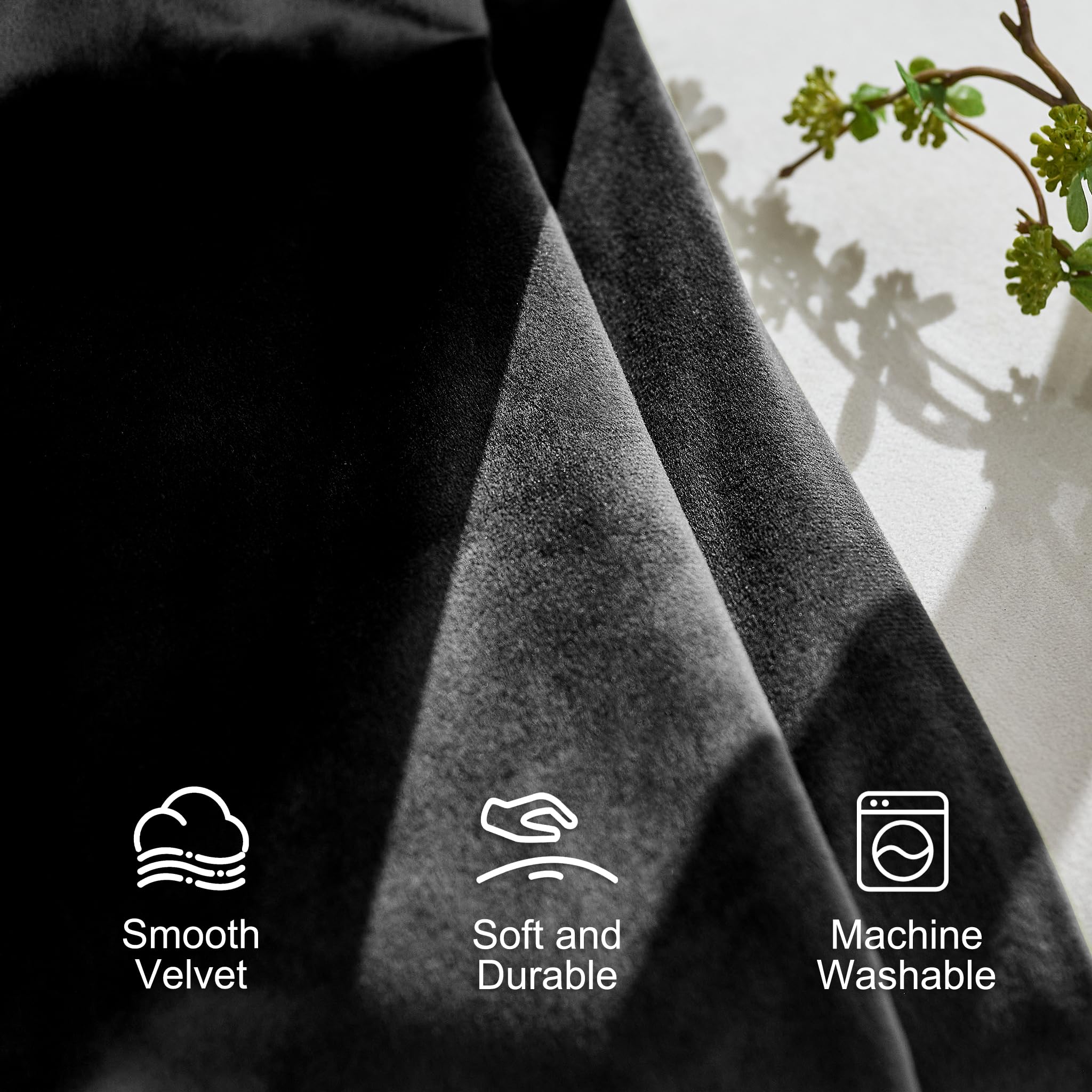Lazzzy Velvet Blackout Curtains Black Thermal Insulated Drapes For Bedroom Living Room Darkening Window Treatments Super Soft Luxury Grommet 84 Inches Long 2 Panels