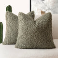 Foindtower 2 Pieces 24X24 Inch Sage Green, Faux Fur Throw Pillow Cover Accent Sherpa Pillow Fuzzy Soft Pillowcases Sheepskin Dec