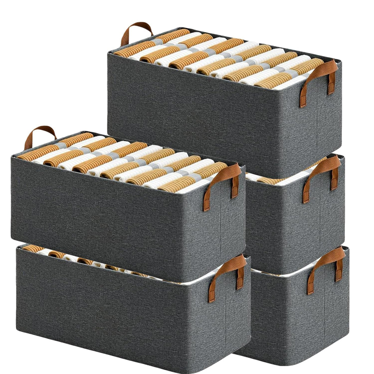 TEKCOOL 2 Pcs Wardrobe Organizer for Clothes with Metal Frame Rectangle Storage Baskets for Clothing Fabric Storage Box with Han