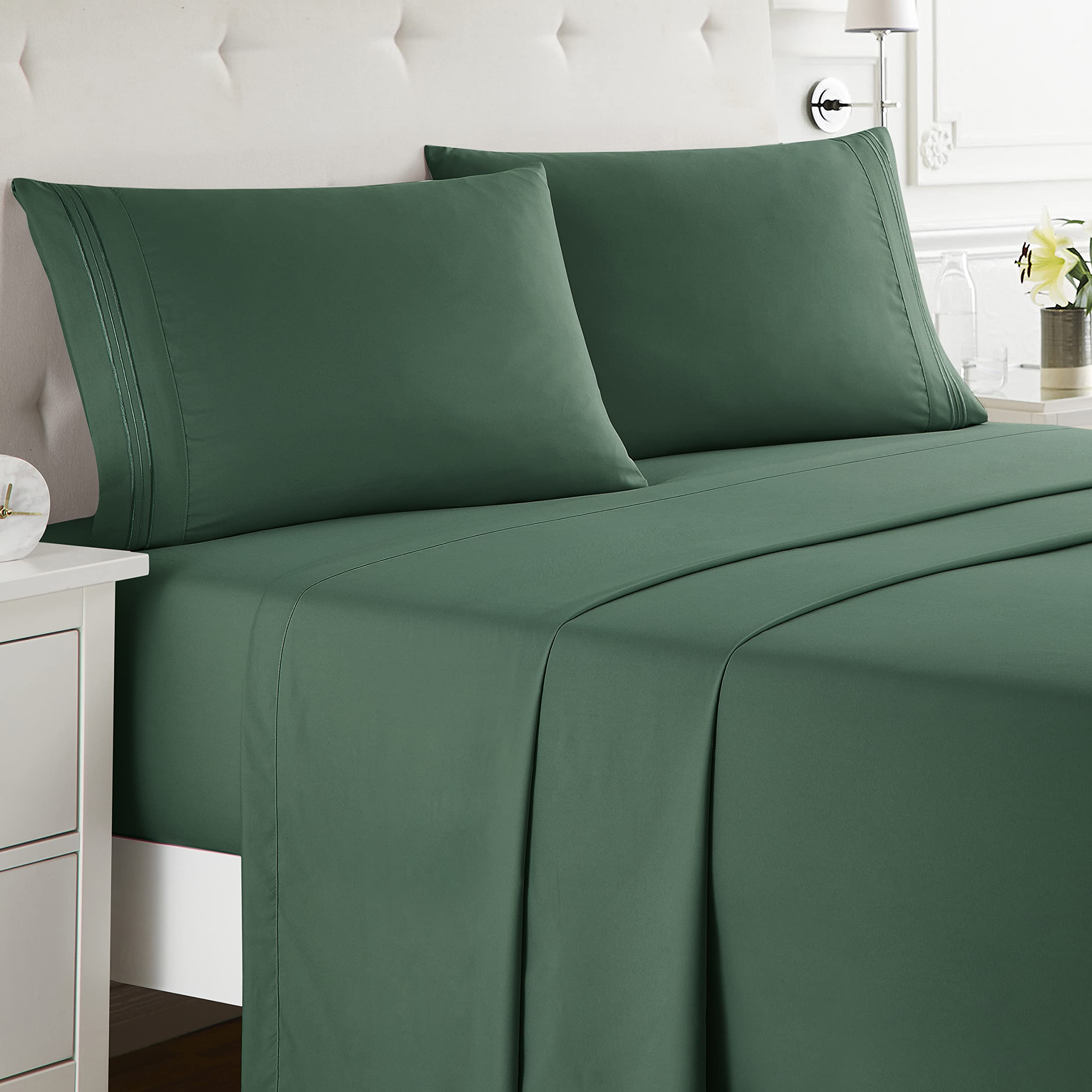 Nestl Split King Sheets Sets For Adjustable Bed - 5 Piece Split King Sheet Set, Double Brushed Split King Sheets, Hotel Luxury Dark Green Sheets, Extra Soft Bedding Sheets & Pillowcases