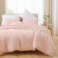 Yirddeo Pink Comforter Queen Size 3Pcs, Boho Chevron Comforter Set Queen Blush Farmhouse Bedding Sets, Vertical Tufted Comforter