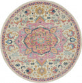 HomeRoots Ivory/Pink 100% Polypropylene 5’ Round Ivory and Pink Medallion Area Rug