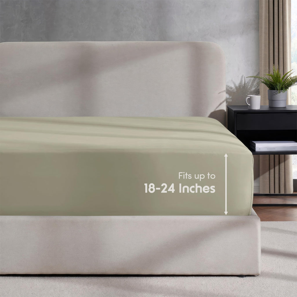 Nestl Extra Deep Pocket Full Fitted Sheet, Olive Green Full Size, 1800 Microfiber, Ultra Soft Fits Up To 24 Inch Mattress