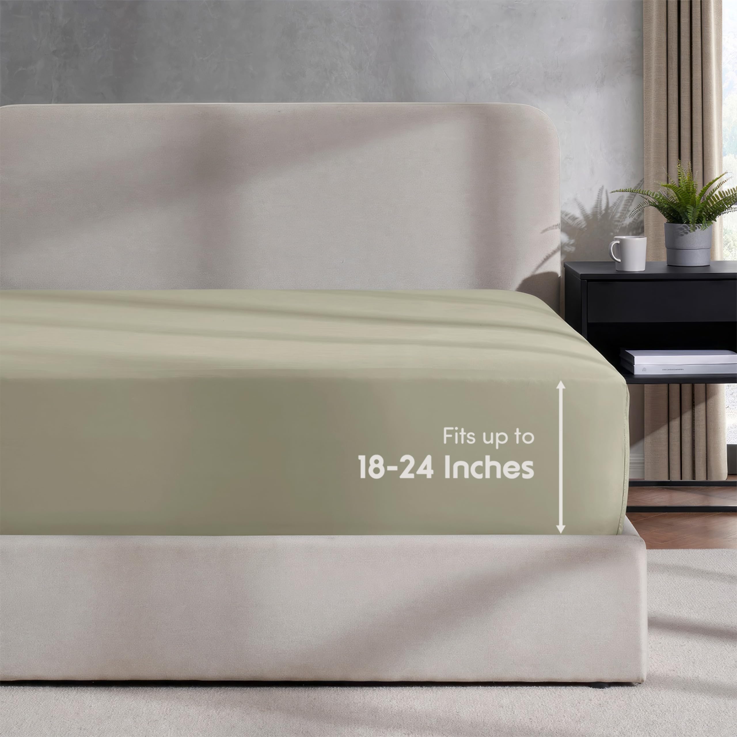 Nestl Extra Deep Pocket Full Fitted Sheet, Olive Green Full Size, 1800 Microfiber, Ultra Soft Fits Up To 24 Inch Mattress