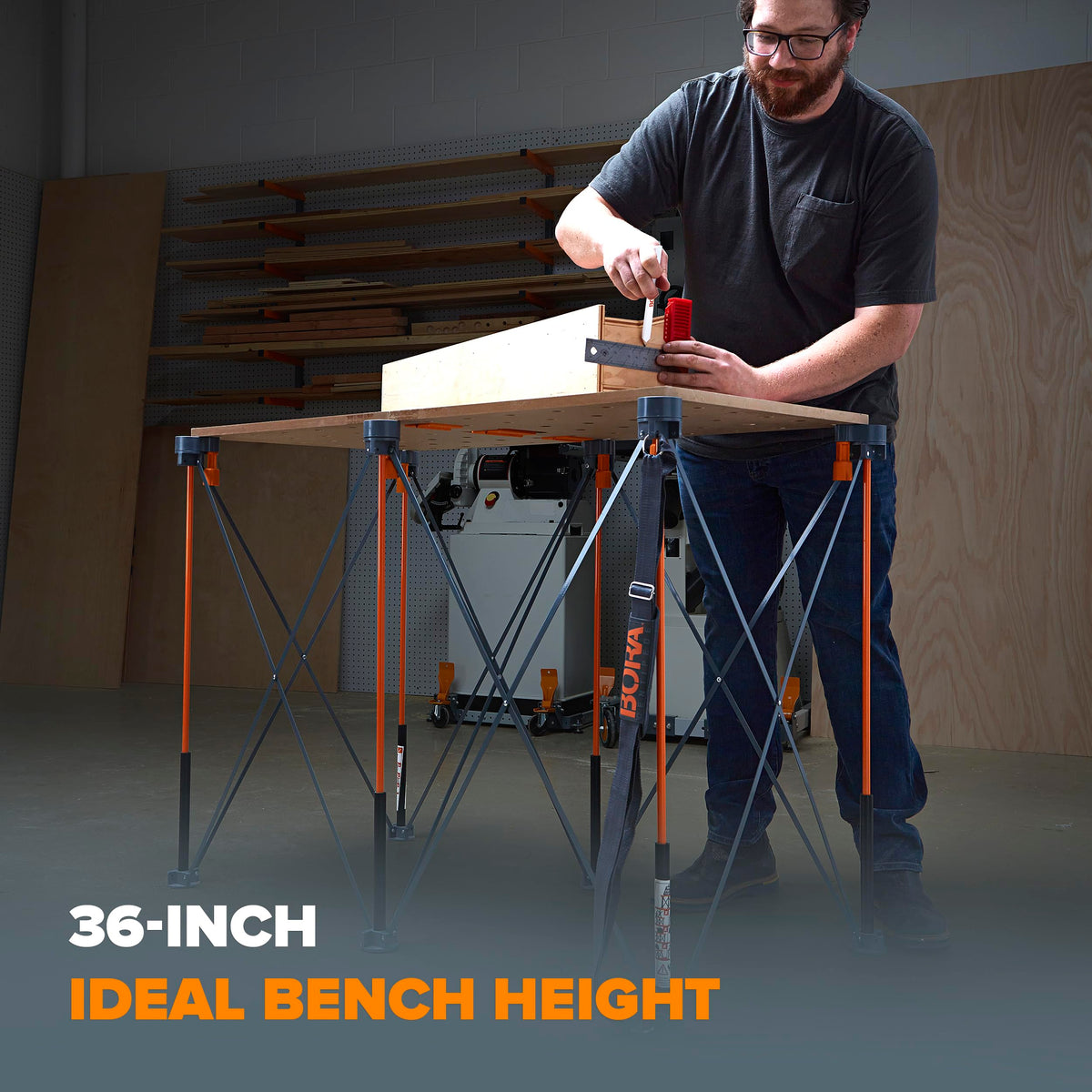 Bora Centipede Ct6 36 Inch Tall Portable Folding Workstand With Carry Strap, Collapsible Workbench, Construction Table, Support, Sawhorse, 2Ft X 4Ft, 36 Inch Work Height, 2,500Lb Weight Capacity