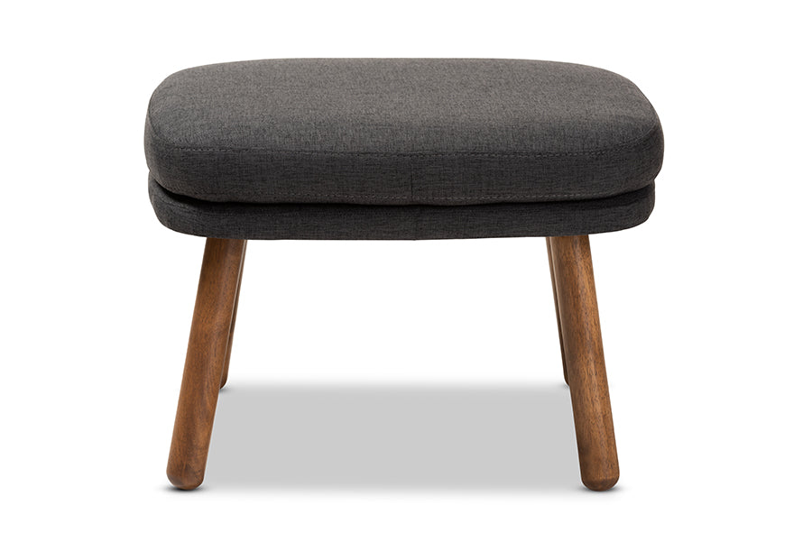 Baxton Studio Lovise Midcentury Modern Dark Grey Fabric Upholstered Walnut Brown Finished Wood Ottoman