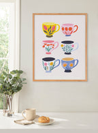 Gallery Botanical Coffee Shop Tea Cups Print by The Creative Bunch Studio