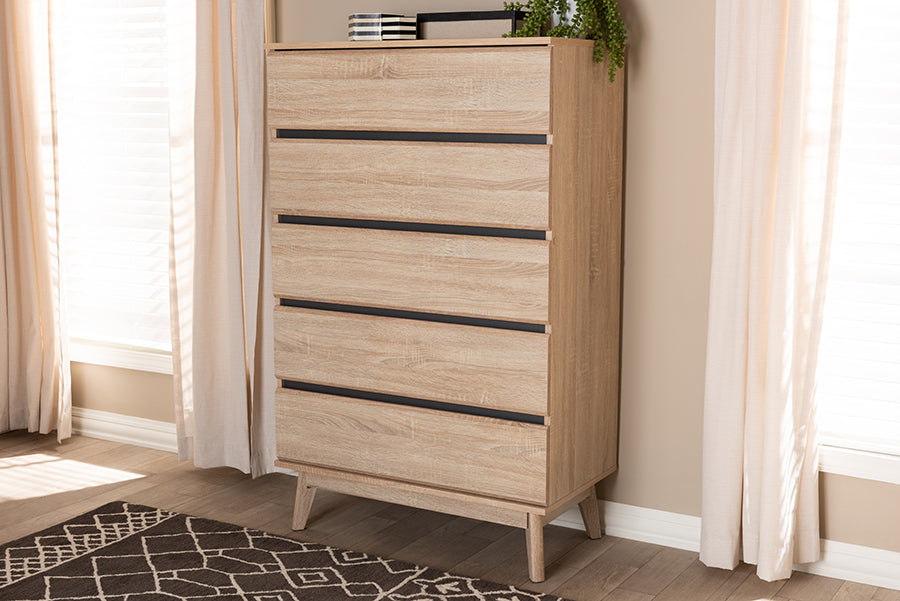 Baxton Studio Miren Midcentury Modern Light Oak And Dark Grey 5Drawer Chest