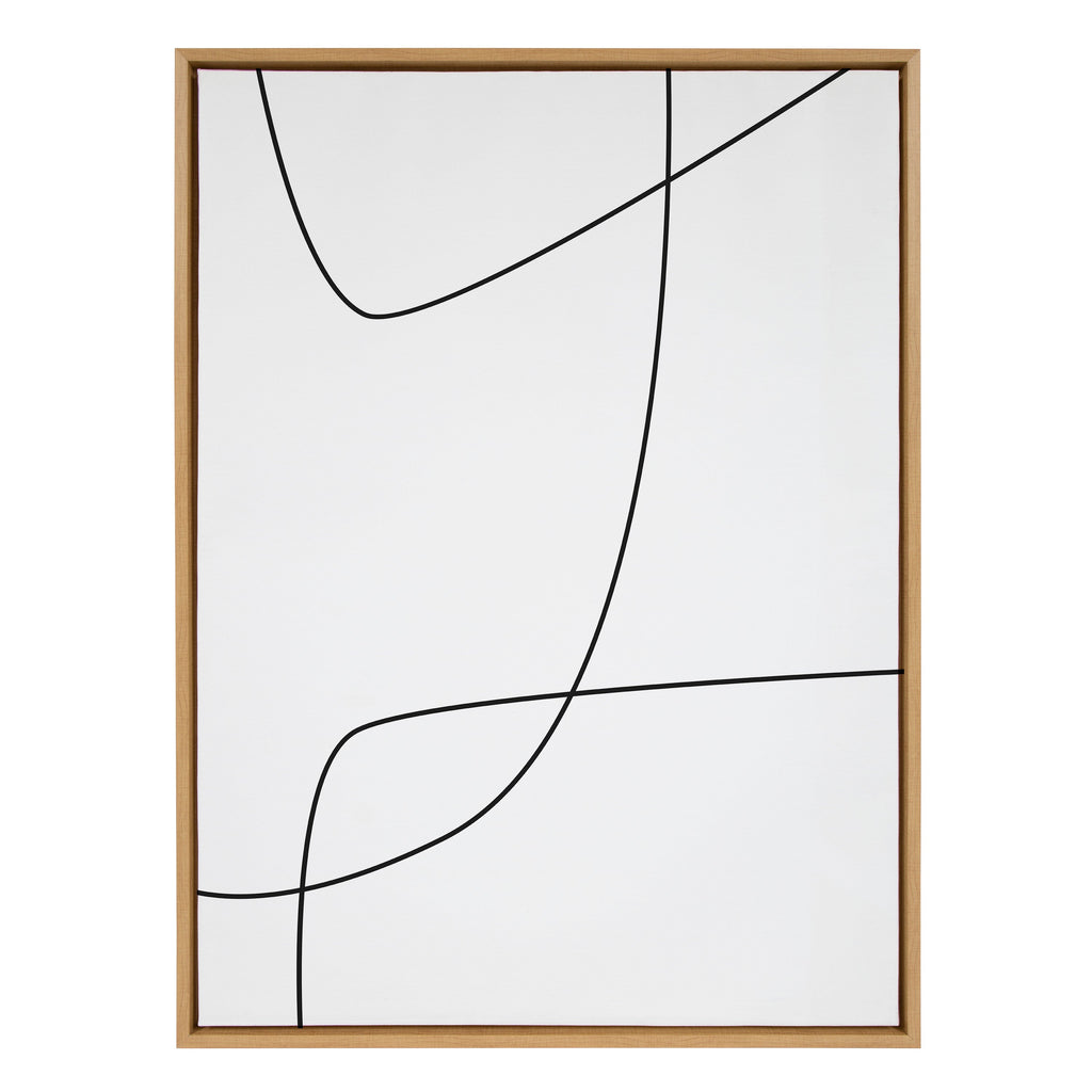 Sylvie Modern Line Abstract 3 BW Framed Canvas by The Creative Bunch Studio