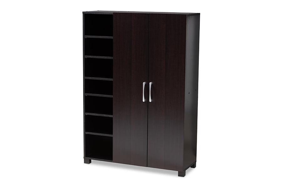 Baxton Studio Marine Modern And Contemporary Wenge Dark Brown Finished 2Door Wood Entryway Shoe Storage Cabinet With Open Shelv
