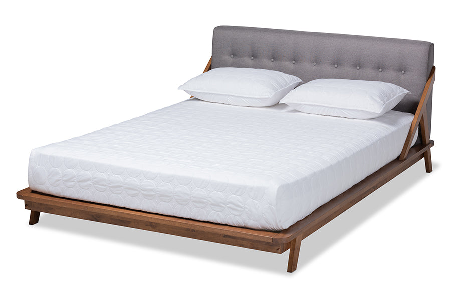 Baxton Studio Sante Midcentury Modern Grey Fabric Upholstered Wood Full Size Platform Bed