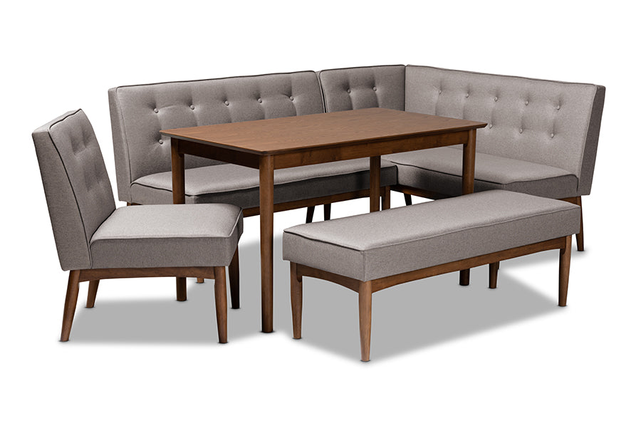 Baxton Studio Arvid Midcentury Modern Gray Fabric Upholstered 5Piece Wood Dining Nook Set