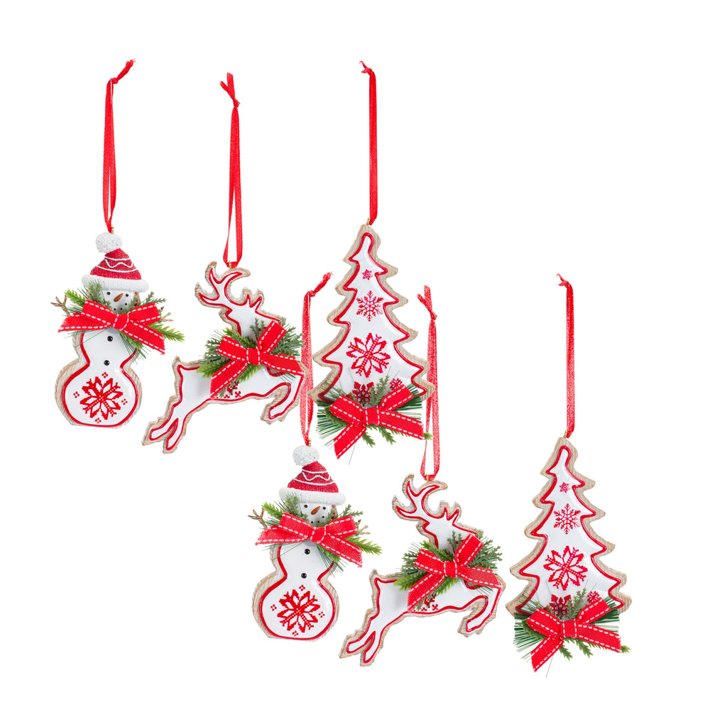 Snowman/Tree/Deer Ornament (Set of 6)